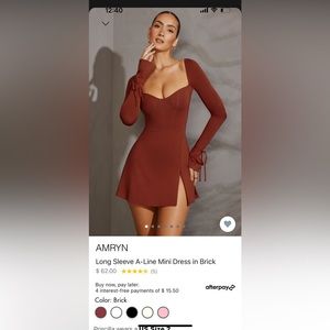AMRYN long sleeve A-Line mini dress in color brick
